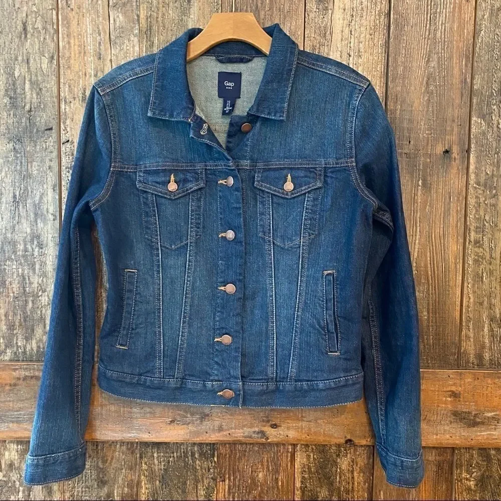GAP Sz S Classic Blue Denim Copper Buttons Western Rustic Cowboy Jacket - Picture 3 of 7
